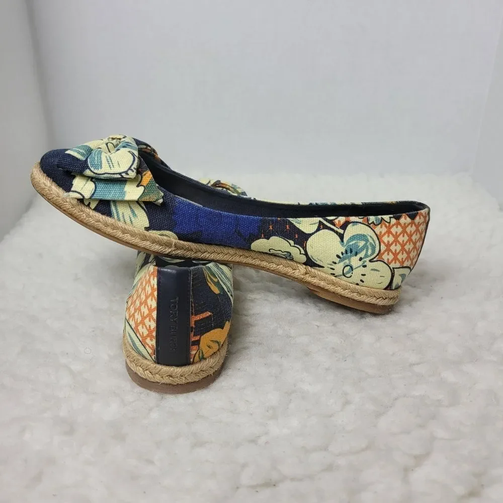 Tory Burch Tamsin Womens Espadrille Shoes Size 7B Floral Print Flat Slip On